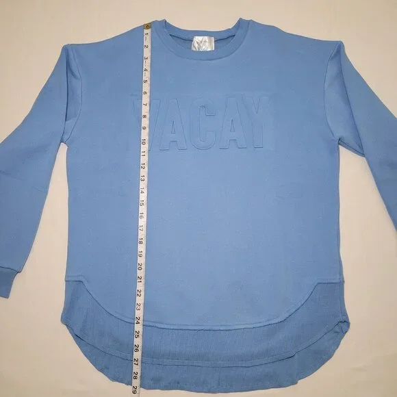 Embossed Crewneck Sweatshirt Womens Blue Salty Wave Small Beachy Streetwear NWOT - Picture 8 of 10